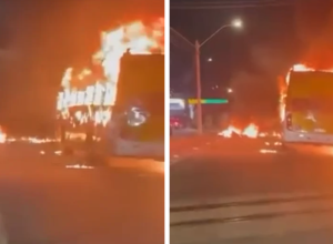 Coletivo é destruído por incêndio na Zona Sul da capital pernambucana