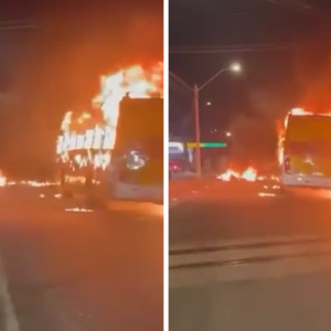 Coletivo é destruído por incêndio na Zona Sul da capital pernambucana